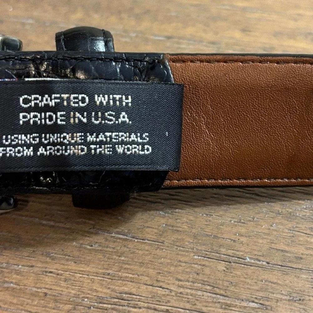 Brighton Men's Black Croco Embossed Italian Calfskin Leather Belt 38 Made In USA